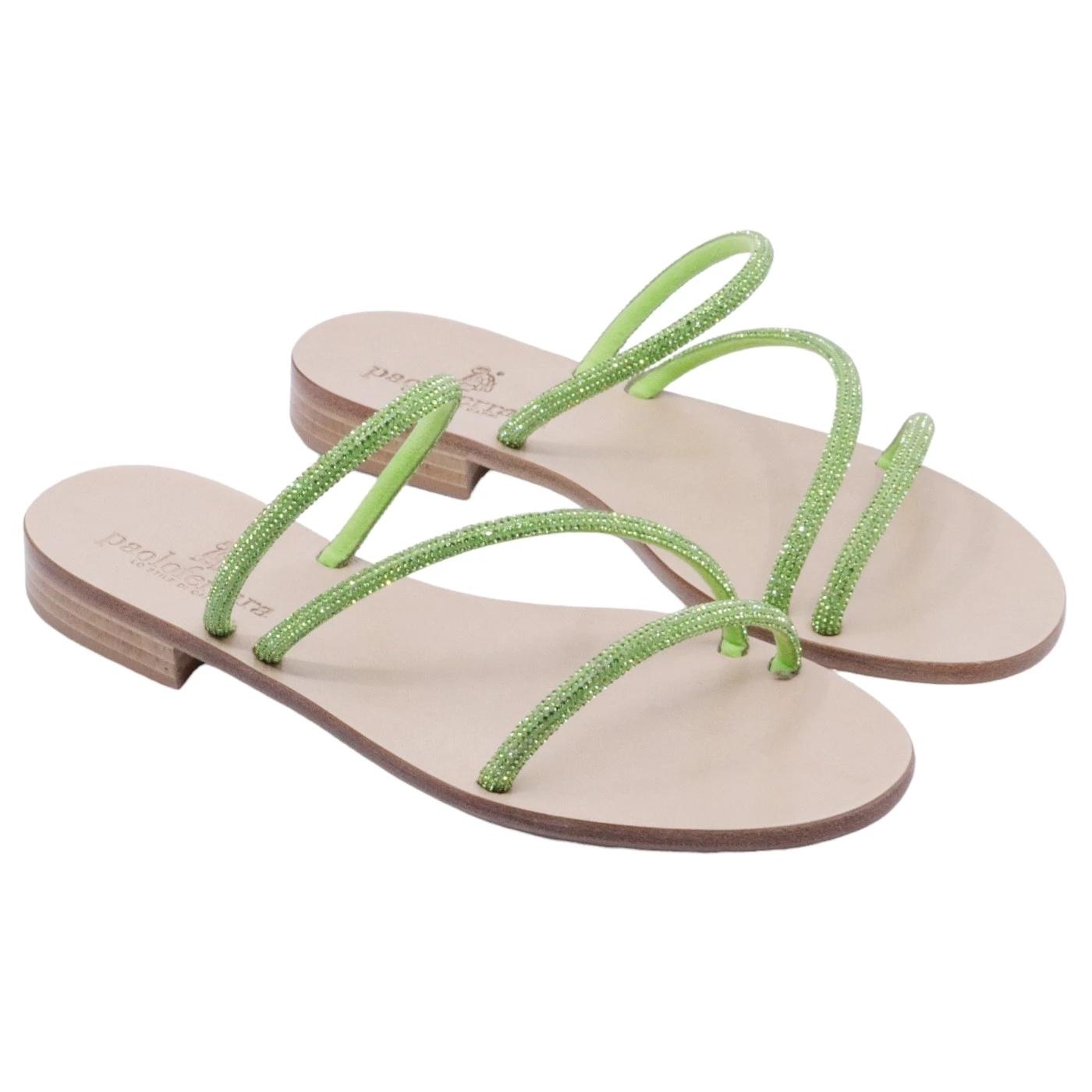 Sandalo caprese 3114 Paolo Ferrara in verde acido con strass luminosi 