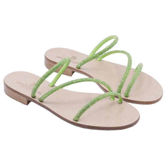Sandalo caprese 3114 Paolo Ferrara in verde acido con strass luminosi 