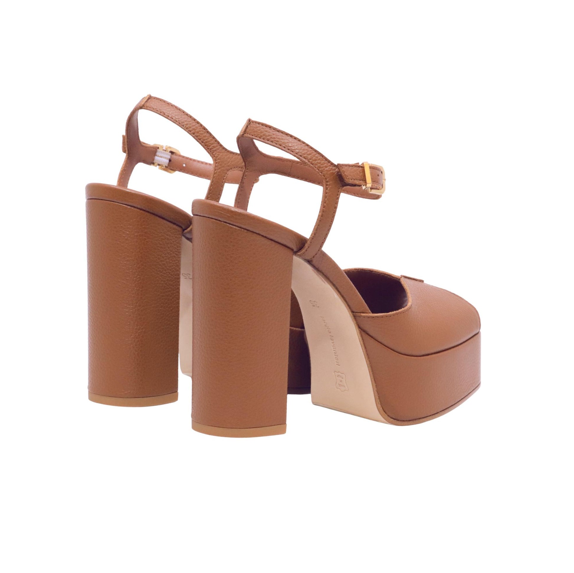 Sergio Levantesi Vera6 Tryde Will sandalo donna in pelle caramello con plateau e tacco 