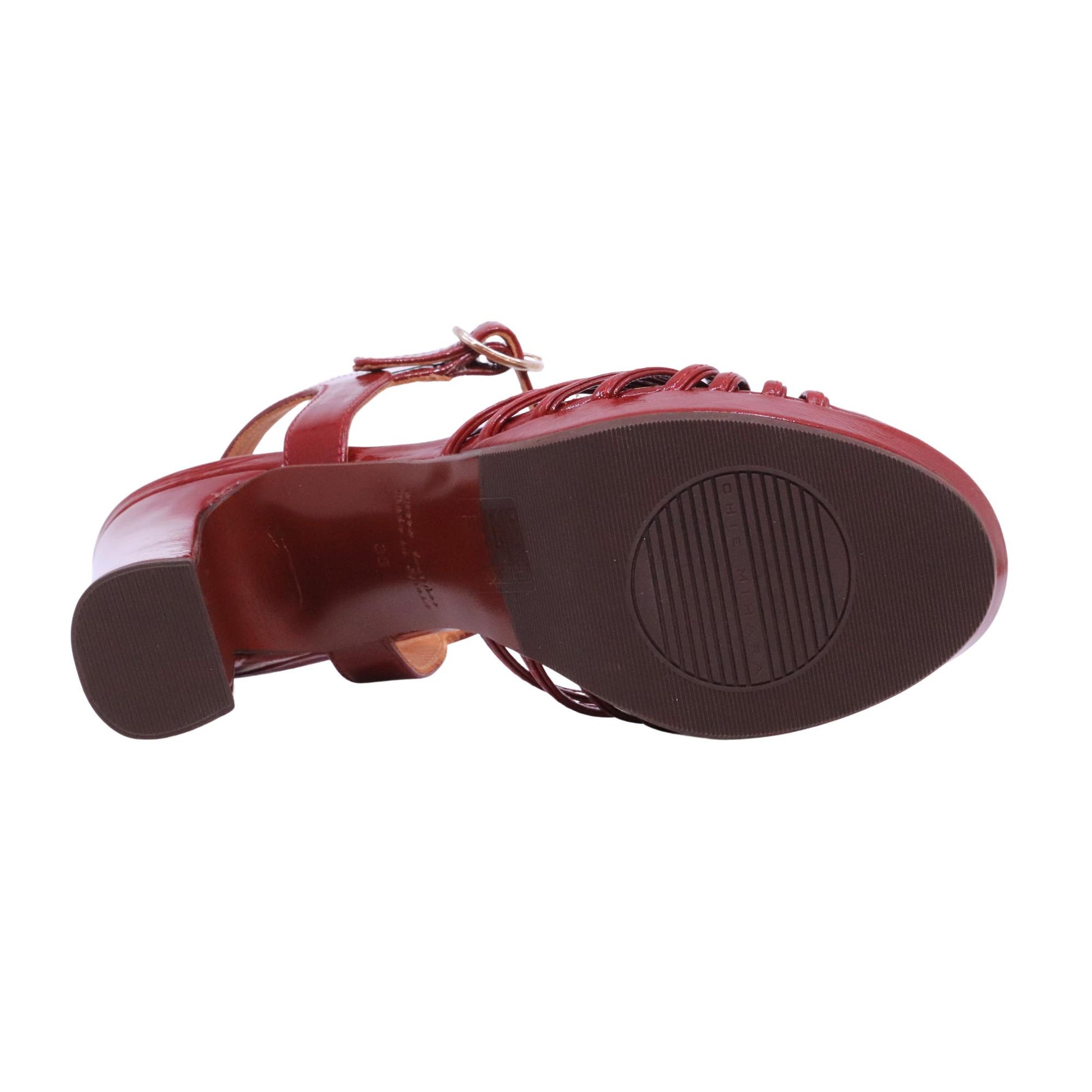 Chie Mihara Caneti48 sandalo donna in pelle rosso rojo con tacco e plateau 