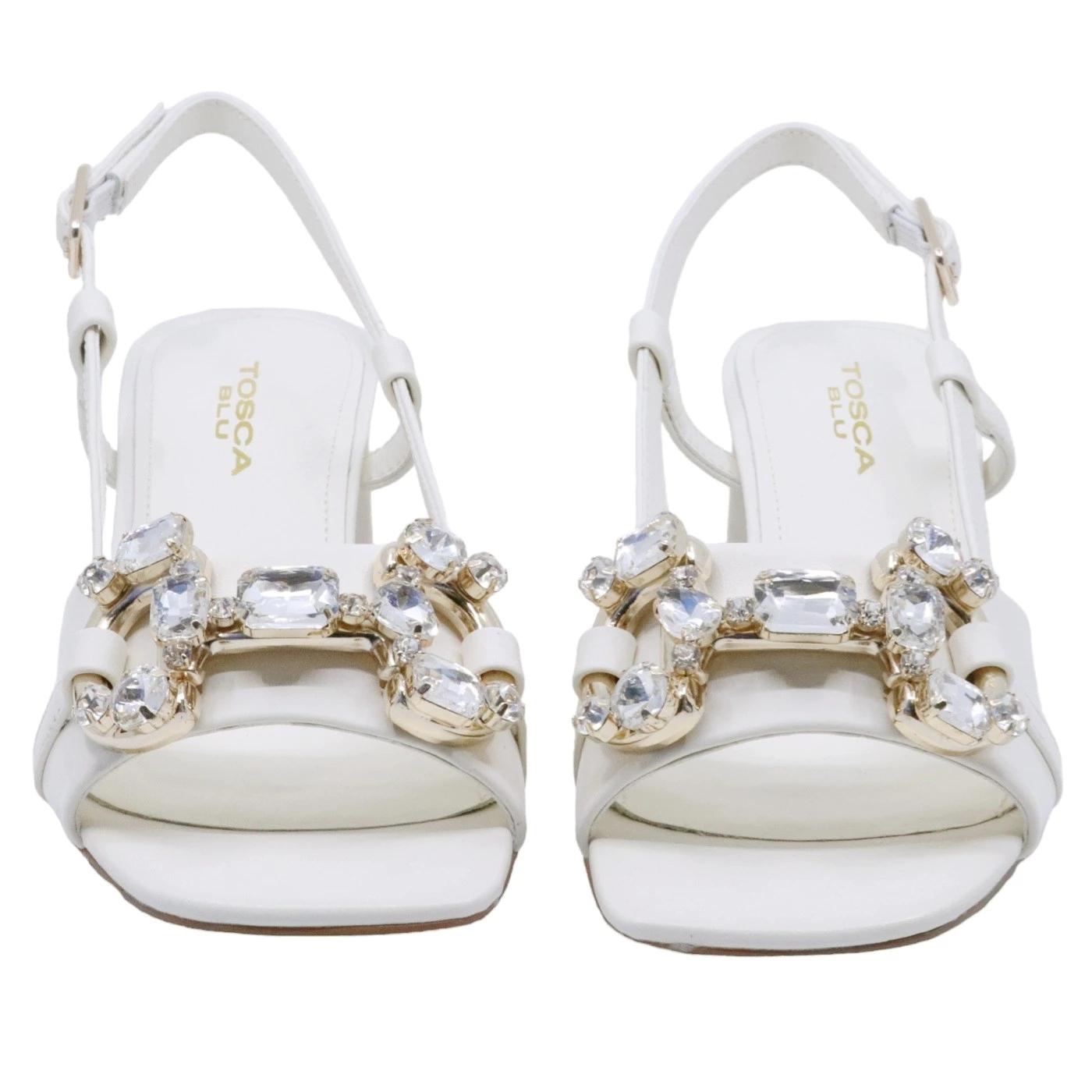 Sandalo con tacco Tosca Blu Ida in pelle latte con accessorio 