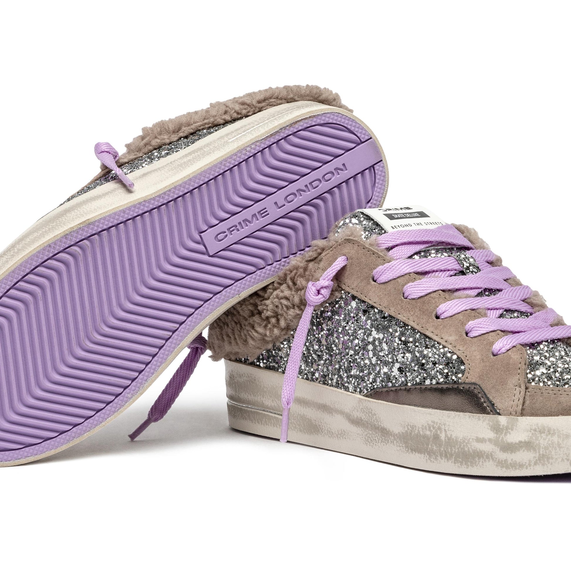 Crime London 25132 Sk8 Deluxe Sabot sneaker donna in glitter argento 