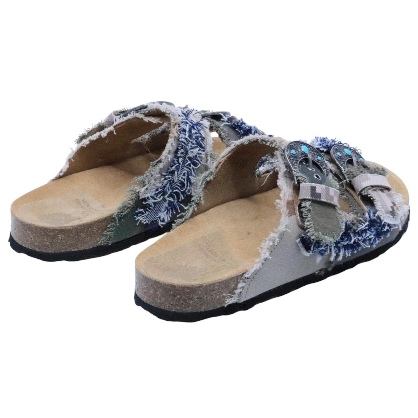 Sandalo donna Taji Buckle Patch in tessuto militare giacca mimetica in color verde, blu e rosa 