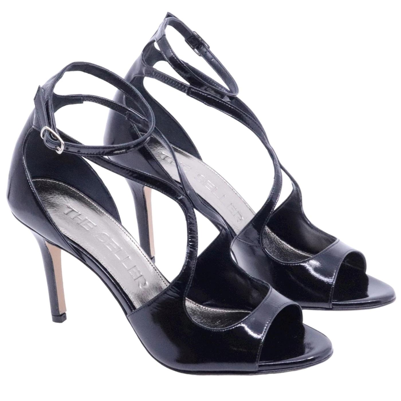 Sandalo con tacco The Seller 904 in pelle spezzolata nera <BR/> 