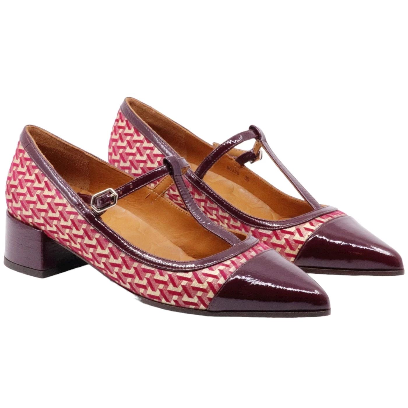 Scarpa decolleté Chie MIhara da donna realizzata in pelle viola e camoscio stampato fuscia 