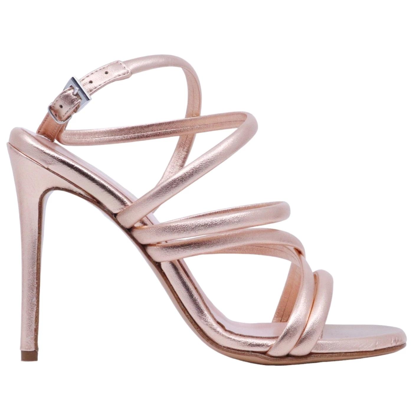 Sandalo donna Anna F in elegante pelle laminata di colore cipria 