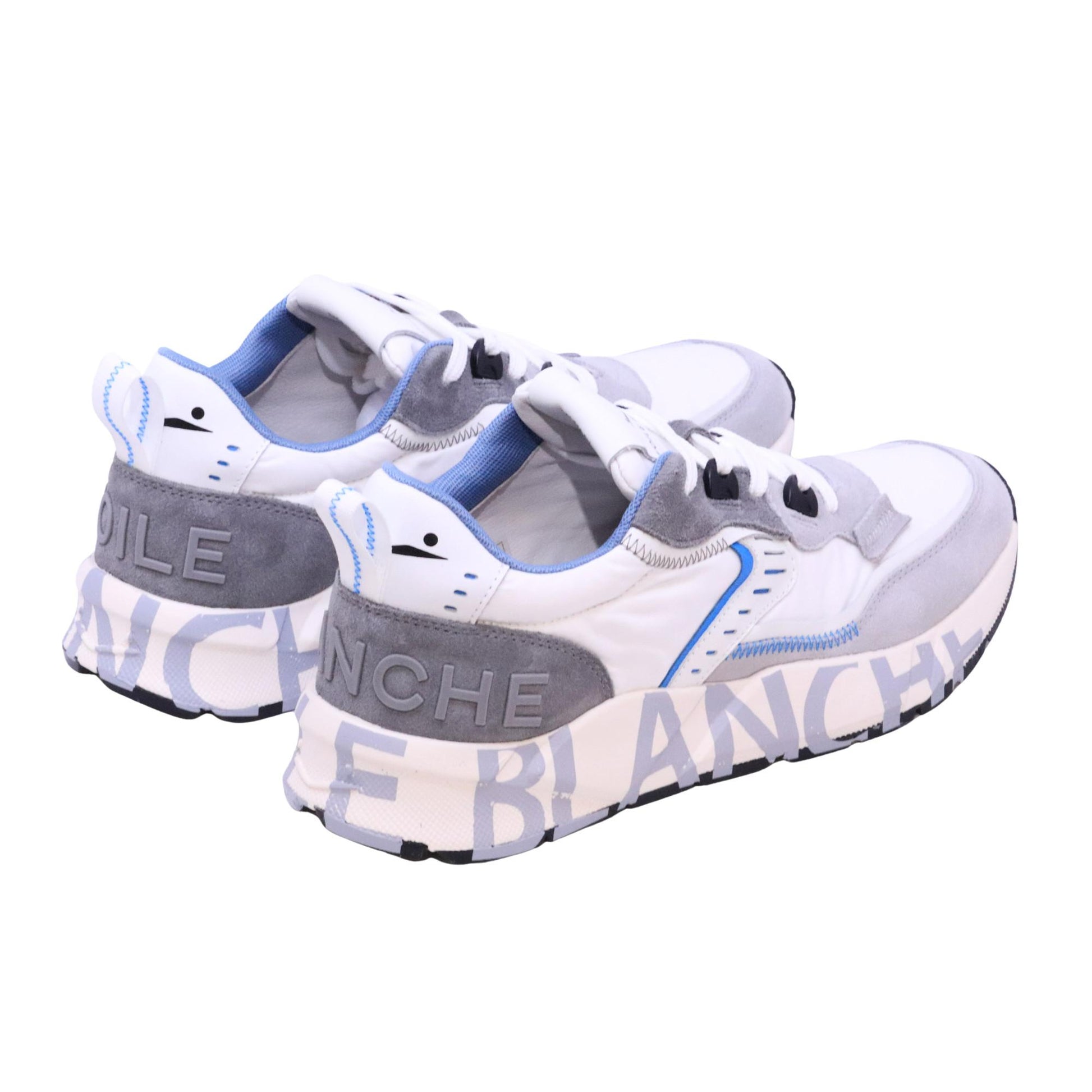 Voile Blanche Club01 sneaker uomo in suede grigio e nylon bianco con dettagli azzurri 