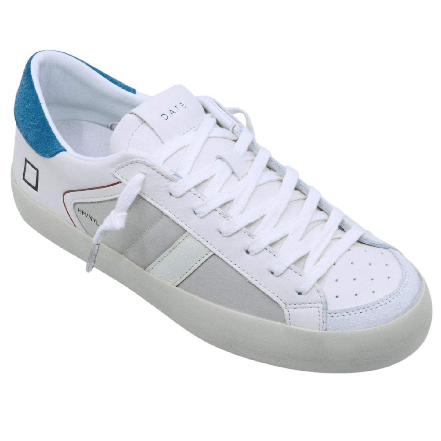 DATE Hill Low Half Nylon White Petrol HF NY HP sneaker uomo in pelle bianca 