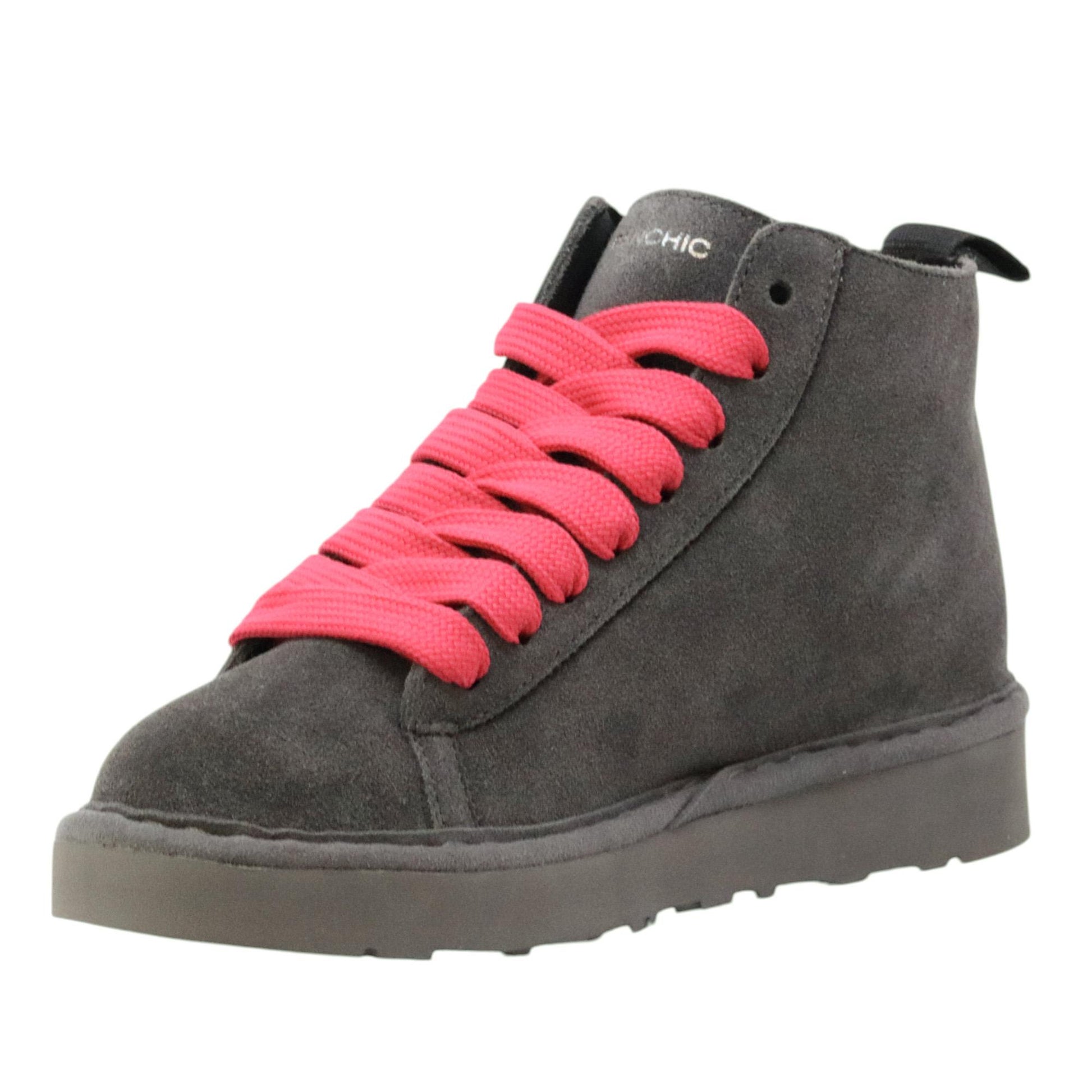 Panchic P001 polacchino donna in suede antracite e lacci fucsia 