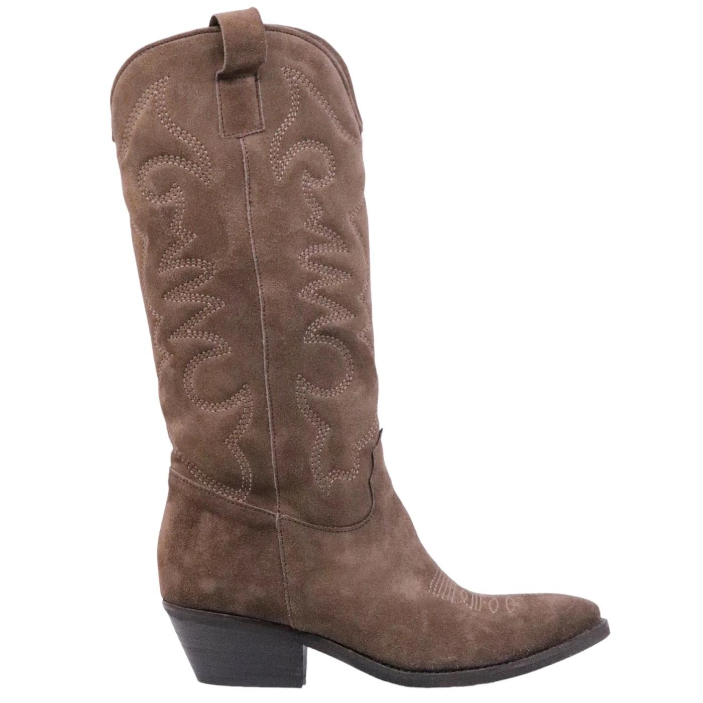 Texano donna Ranyé Jennifer realizzato in pelle scamosciata di colore marrone 