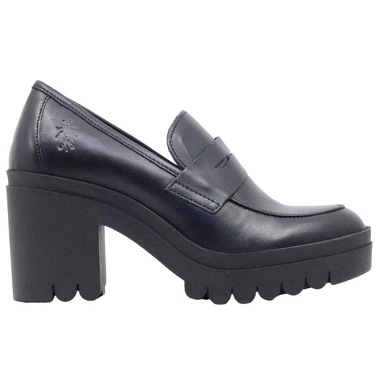 Mocassino con tacco da donna Fly London Toky in pelle nera 