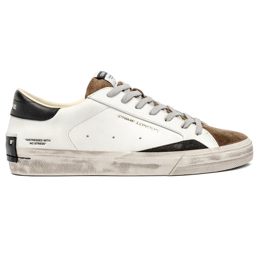 Crime London 11072 Distressed 2.0 sneaker uomo in pelle bianca con linguetta in camoscio marrone 
