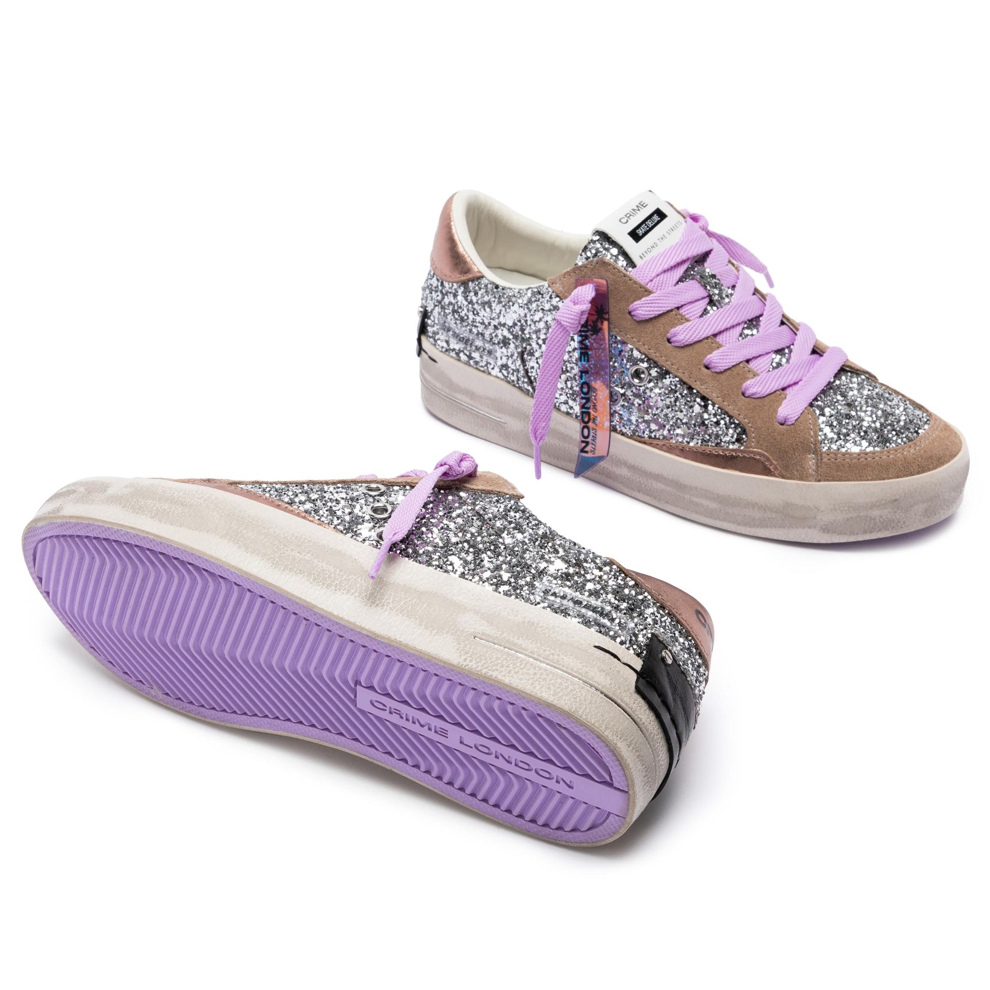 Crime London 25115 SK8 Deluxe sneaker donna in glitter argento 