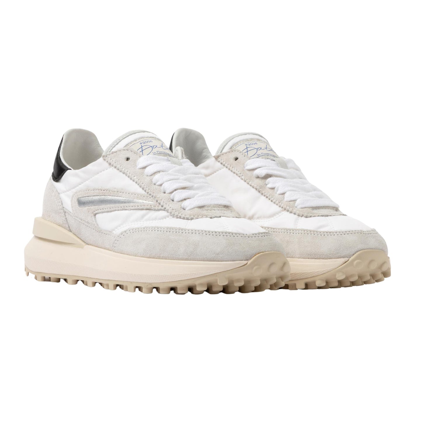 D.A.T.E. Athleta Nylon AT-NY-WB sneaker donna in nylon bianco con dettagli neri 