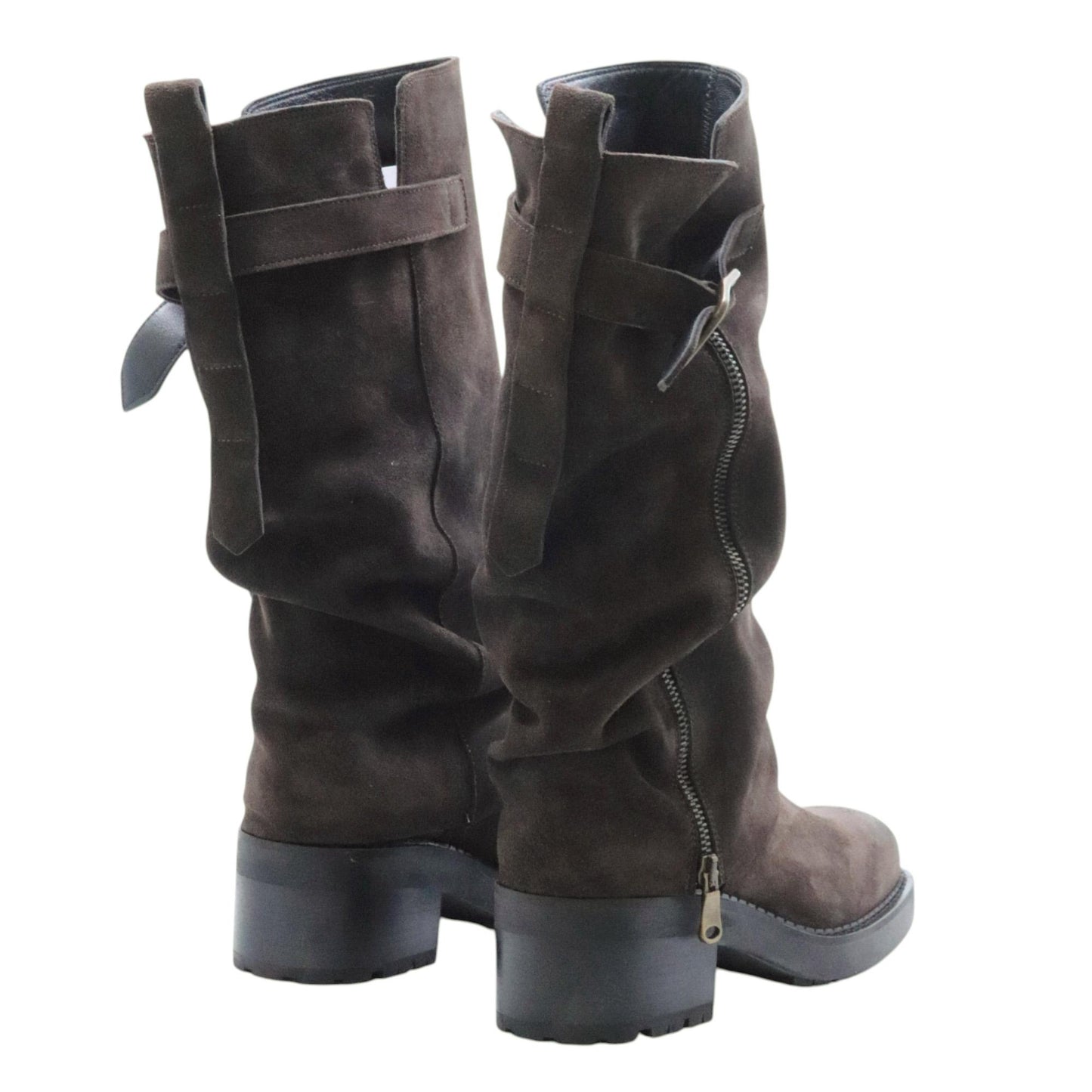 Curiositè 2828 stivale da donna in camoscio marrone con zip laterale e suola carrarmato 