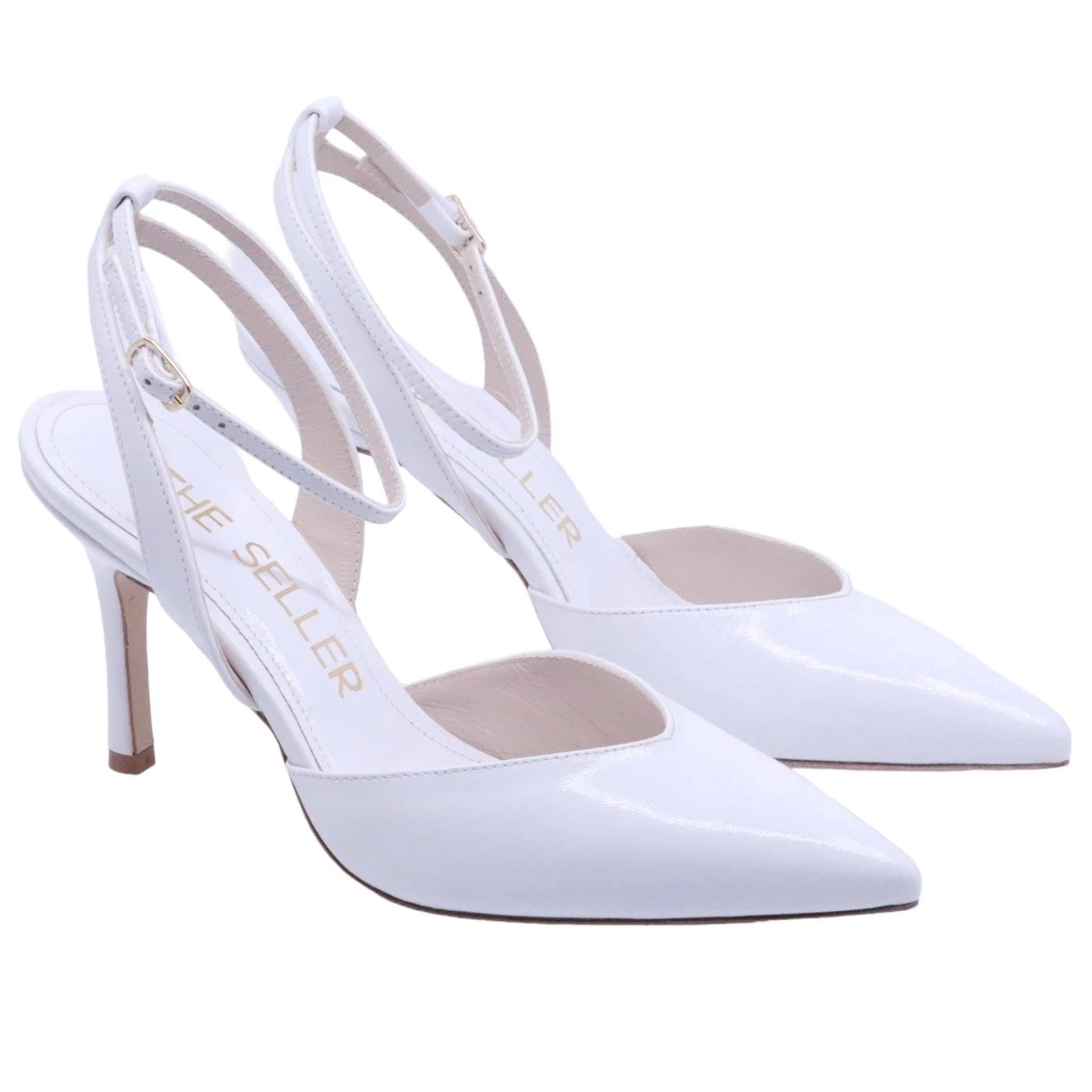 Slingback donna The Seller 909 pelle spazzolata bianco 