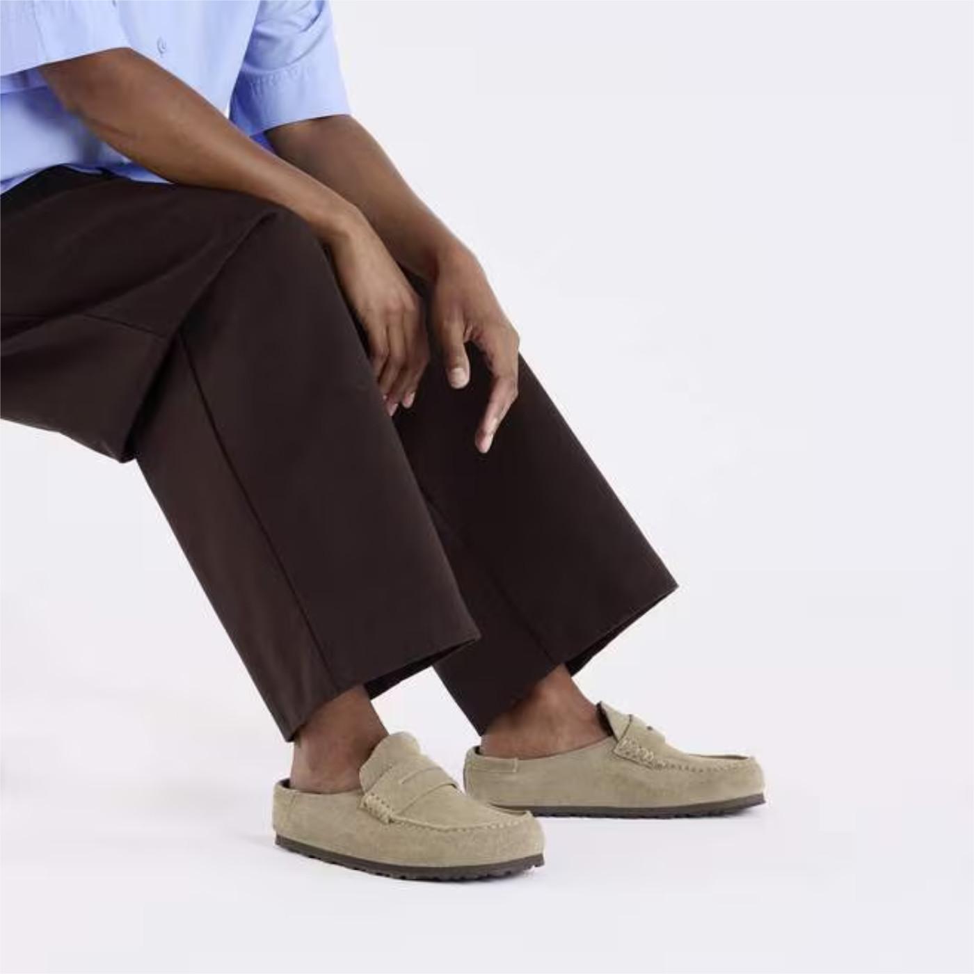 Birkenstock Naples Wrapped 1029710 sabot uomo donna in camoscio taupe stile mocassino narrow fit 