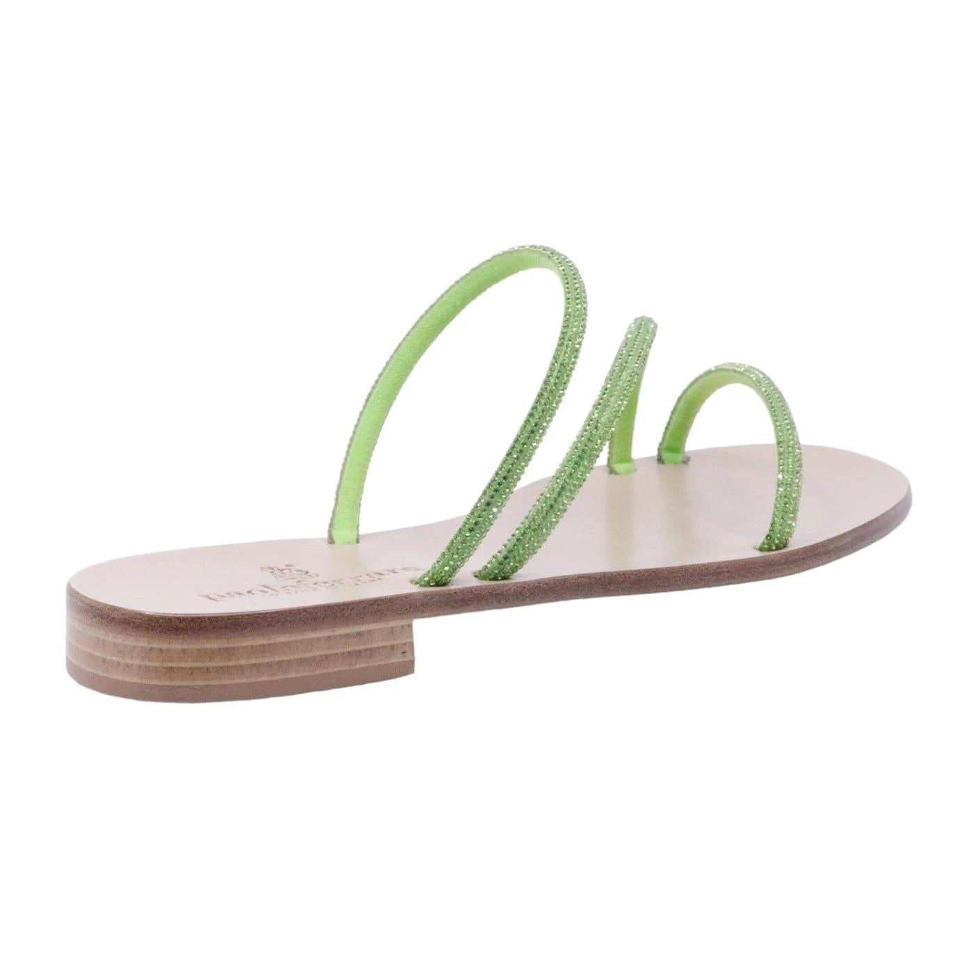 Sandalo caprese 3114 Paolo Ferrara in verde acido con strass luminosi 