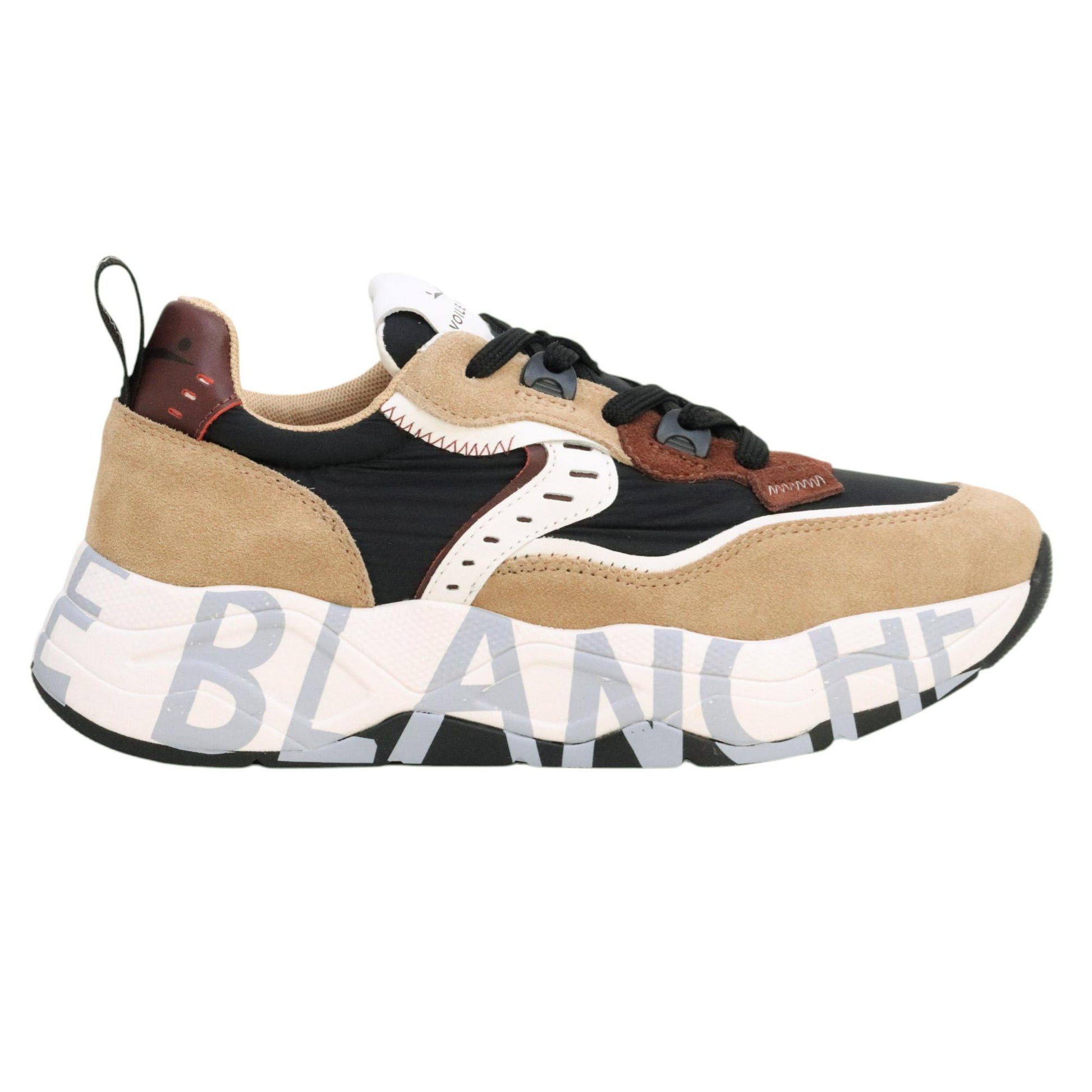 Voile Blanche CLUB105 sneaker donna in suede e tessuto beige e nero 