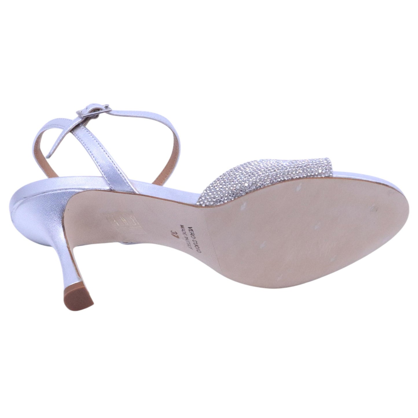Sandalo con tacco Chantal 2635 in pelle satinata argento 