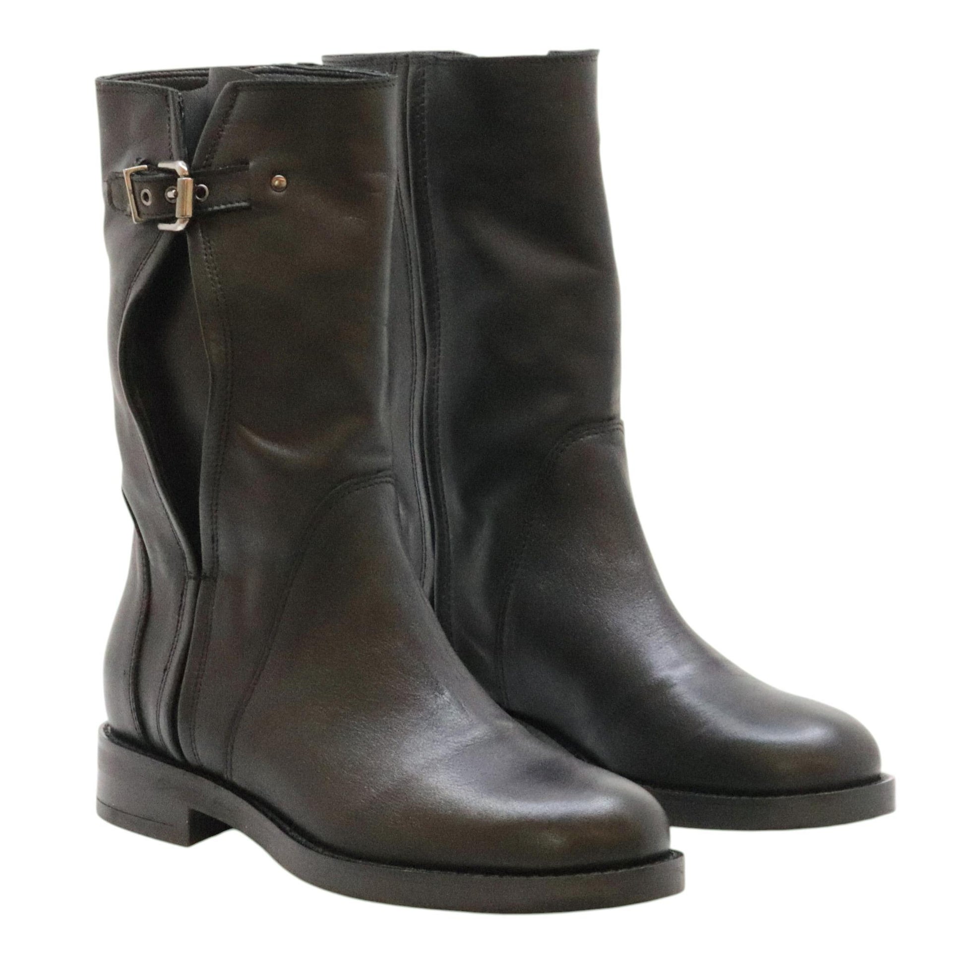 Curiositè 2842 stivale donna in pelle nera senza zip 