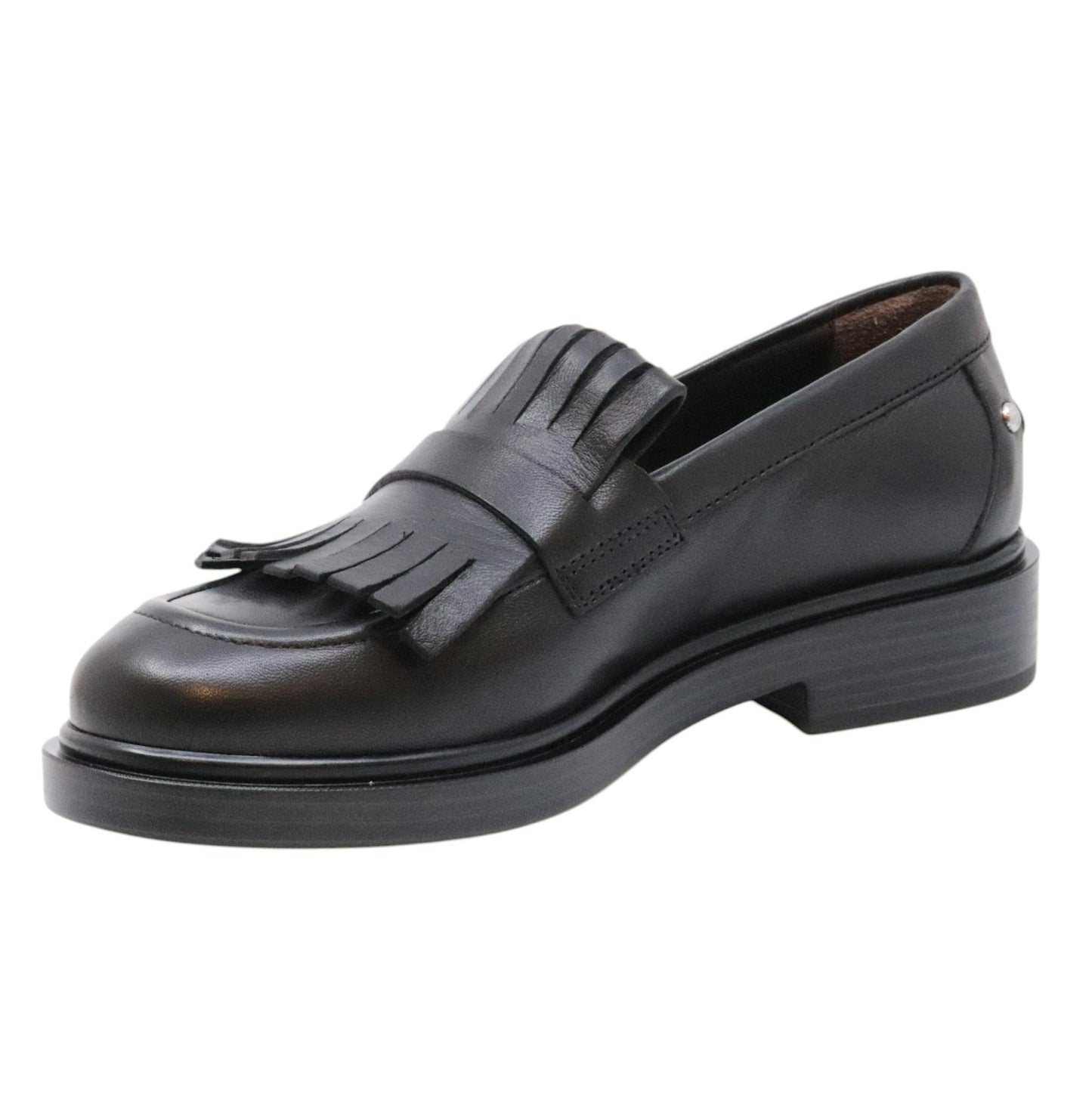 Triver Flight 709 mocassino donna in pelle nera con frange 