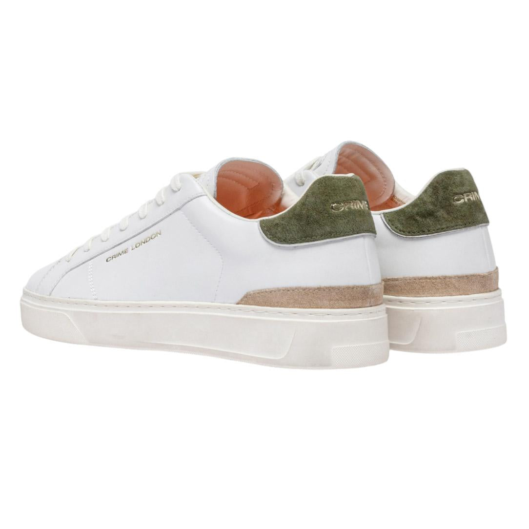 Sneaker uomo Crime London Blade 14702 in pelle bianca con talloncino in camoscio verde 