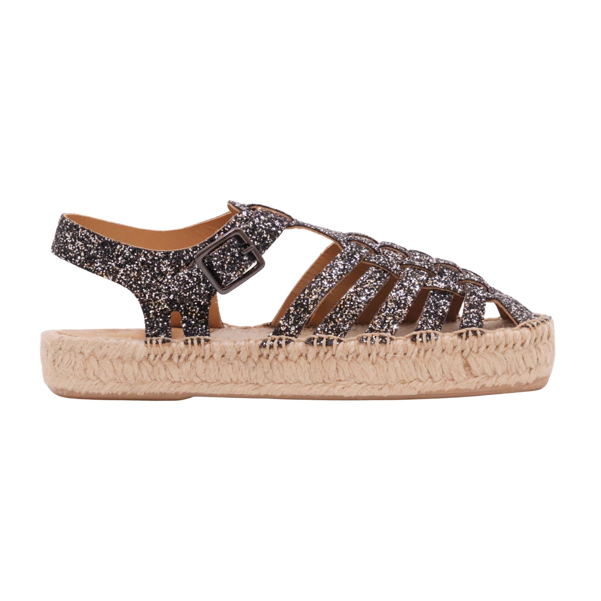 Lagoa Julia sandalo donna in glitter piombo con suola in corda Made in Spain 