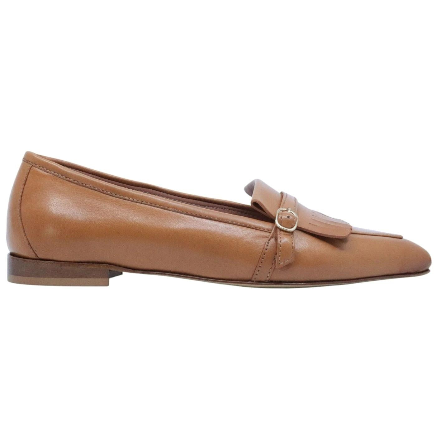 Mocassino donna Triver Flight 603 09 in pelle marrone cuoio con frenge 