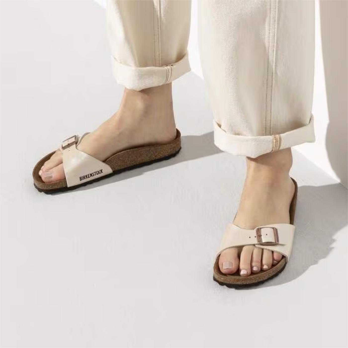 Birkenstock Madrid Graceful Pearl White sandalo donna Birko-Flor bianco perlato narrow fit 