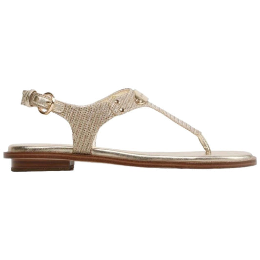Michael Kors Plate Thong sandalo da donna in pelle e tessuto di colore oro 