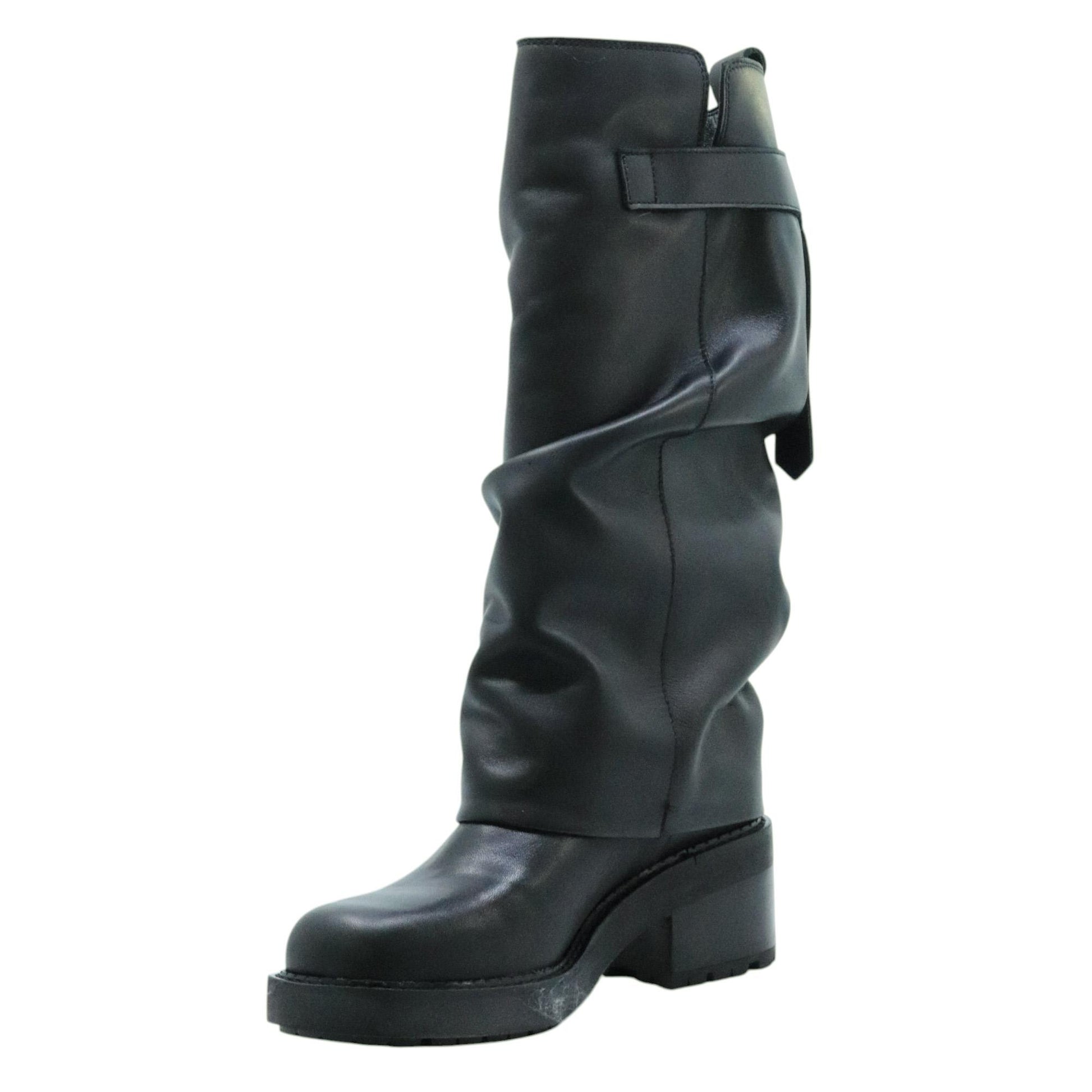 Curiositè 2828 stivale da donna in pelle nera con zip laterale e suola carrarmato 