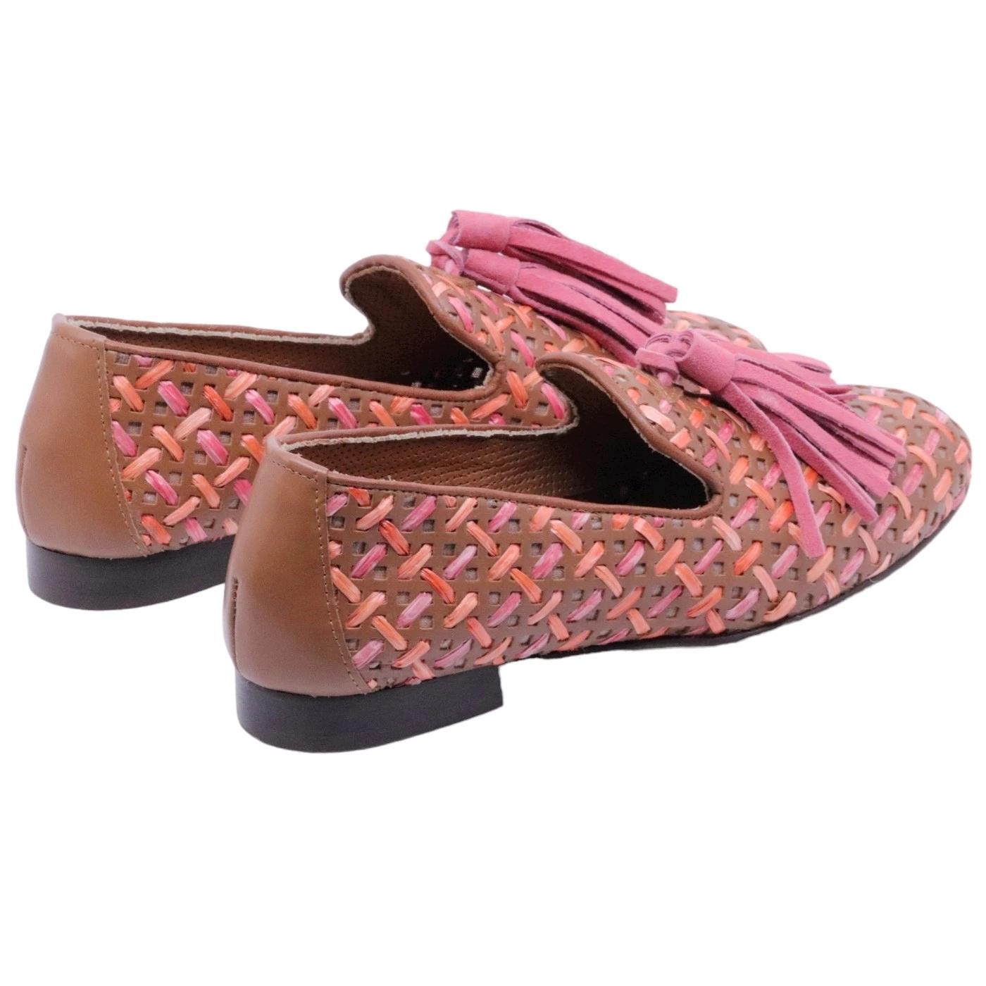 Mocassino donna con mappetto Poesie Veneziane JJA15 intrecciata in pelle 