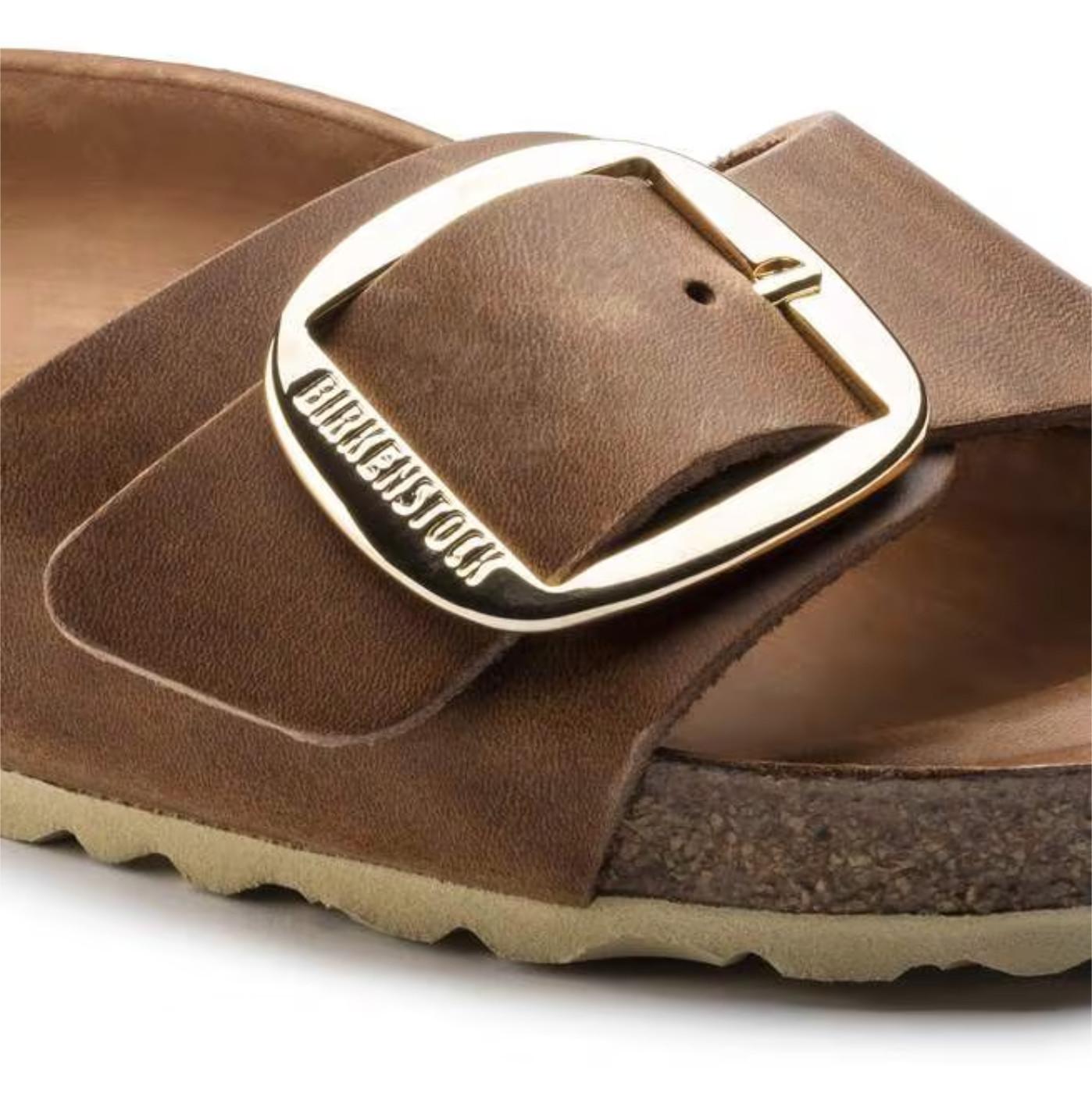Birkenstock Madrid Big Buckle pelle oliata Cognac sandalo donna narrow fit 