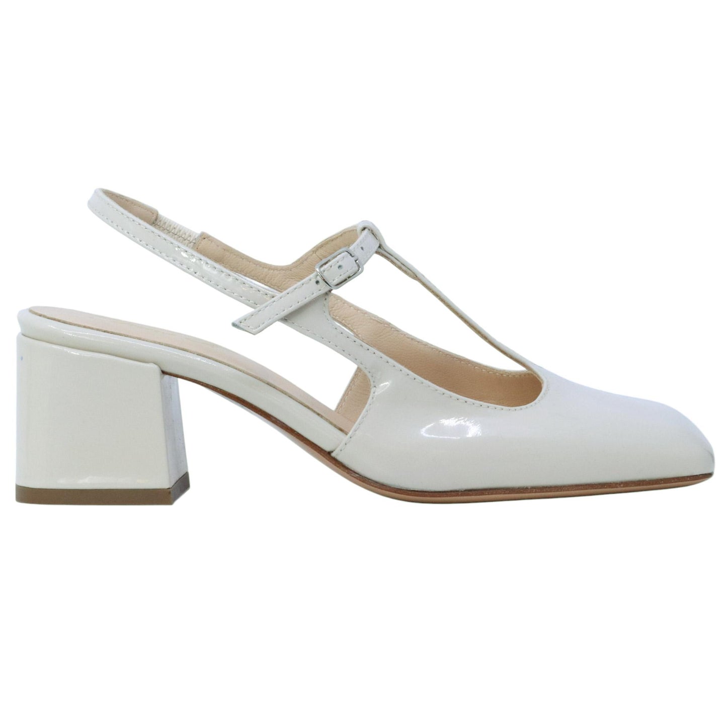 Slingback donna Anna F 1835 in pelle vernice bianca gesso 