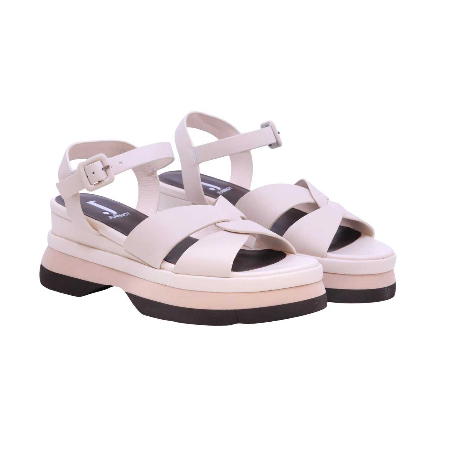 Jeannot AJ522B sandalo zeppa donna in pelle nappa Off White con cinturino 
