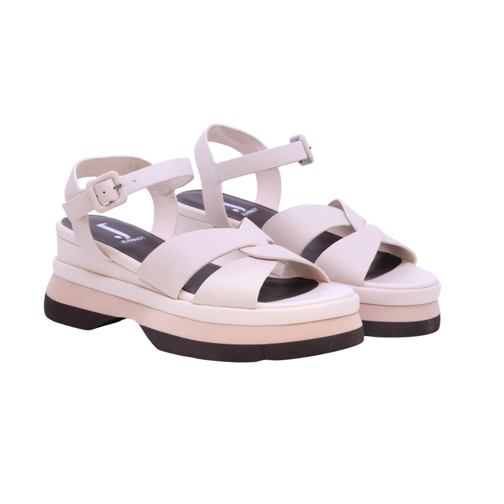 Jeannot AJ522B sandalo zeppa donna in pelle nappa Off White con cinturino 