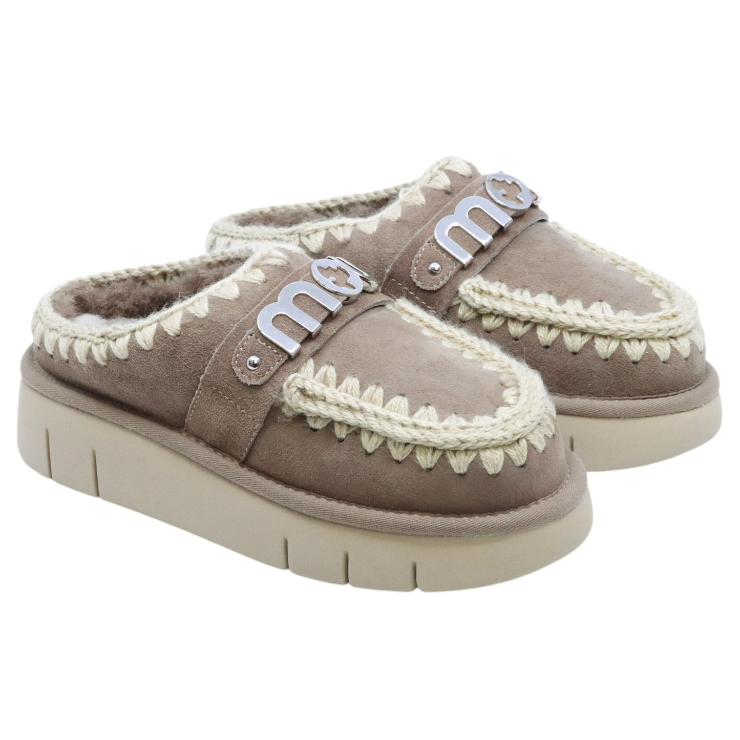 Mou Bounce clog metal logo sabot donna in montone grigio 