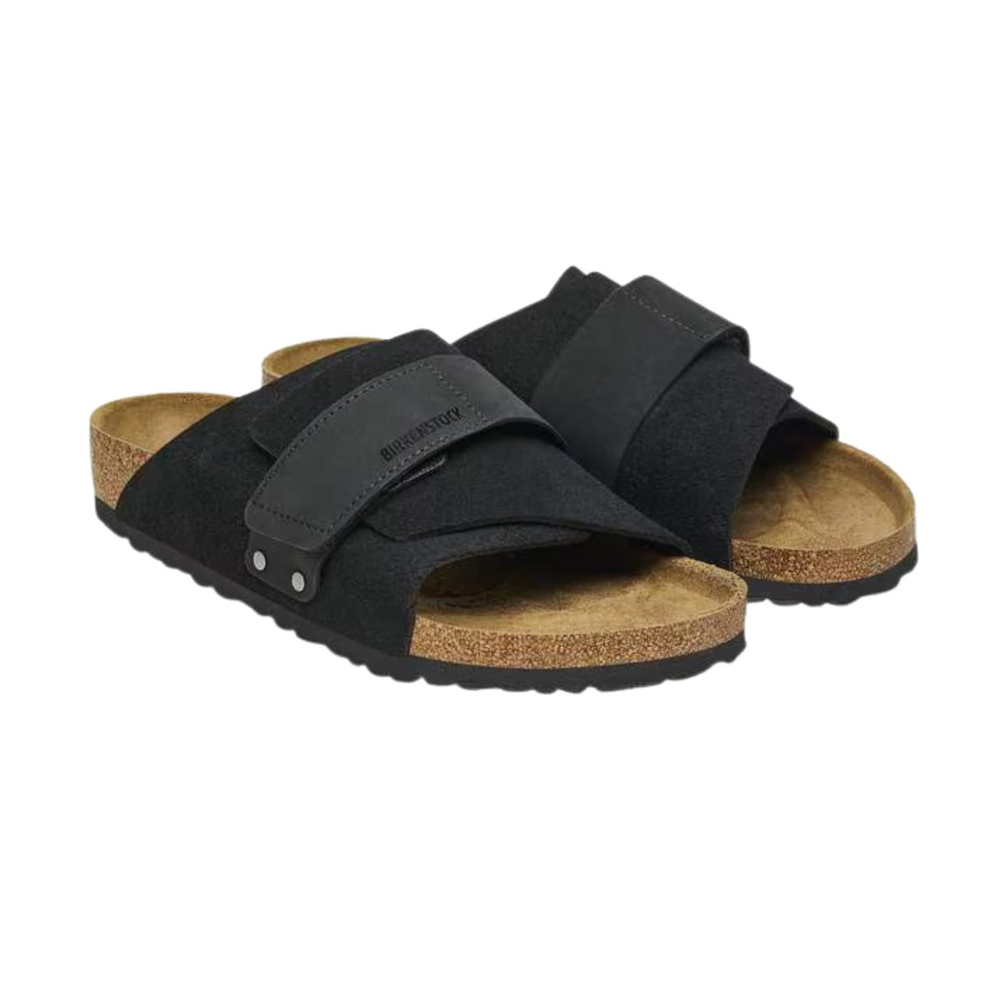 Birkenstock Kyoto Black sandalo uomo in nabuk e camoscio nero narrow fit 