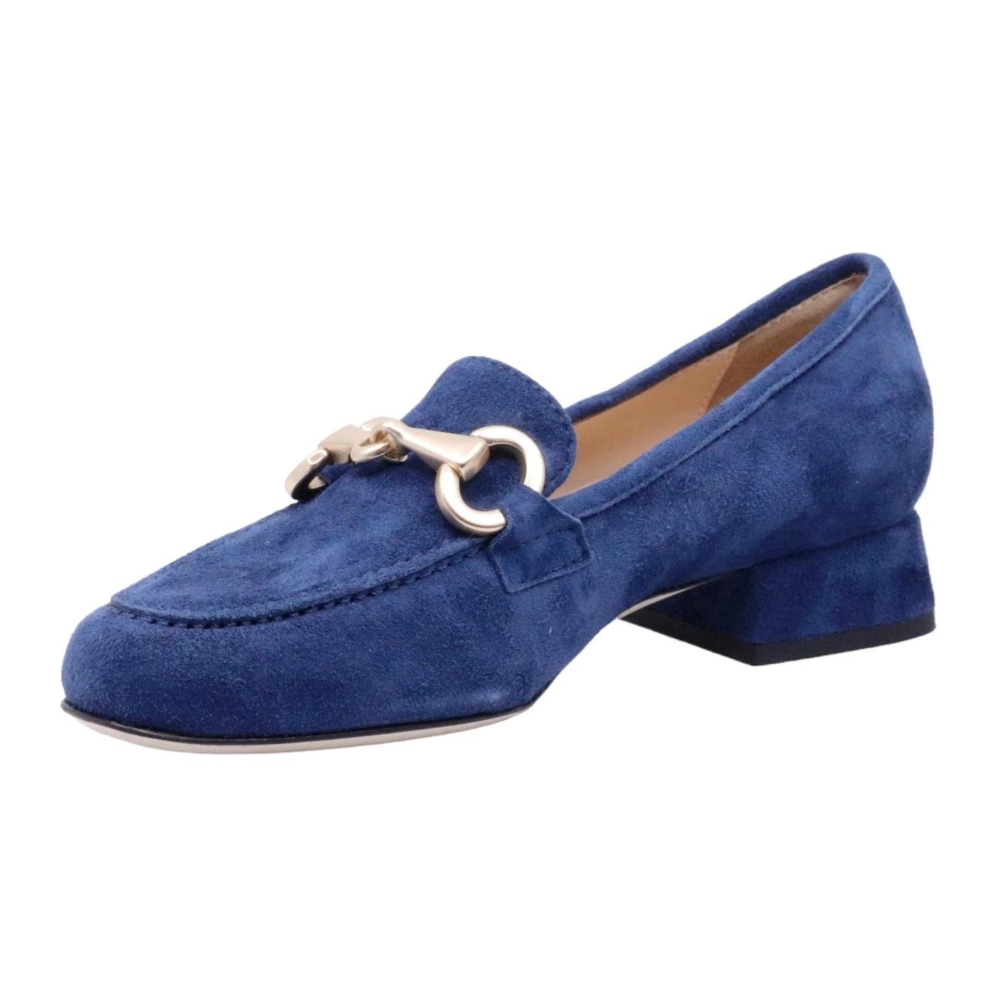 Mocassino donna Le Briella in elegante pelle scamosciata di colore blu e morsetto 