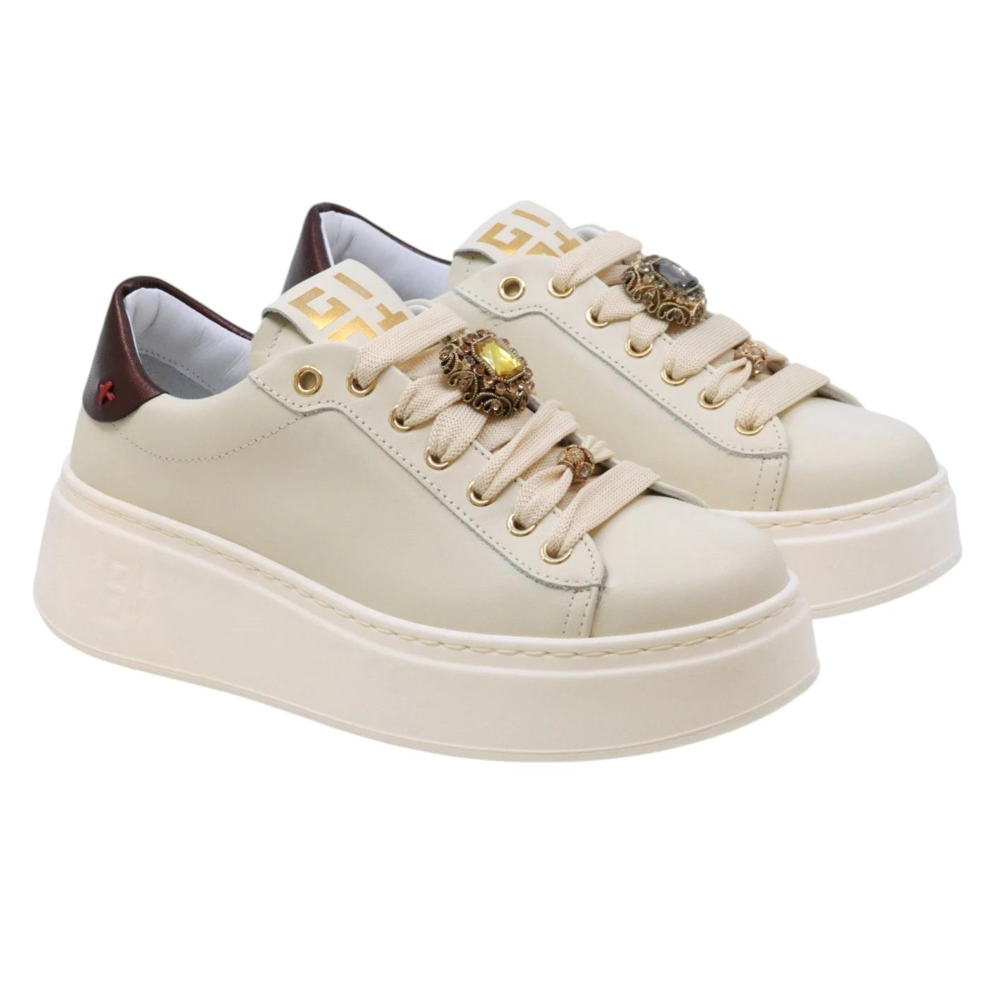Sneaker donna Gio+ PIA250A in pelle latte 
