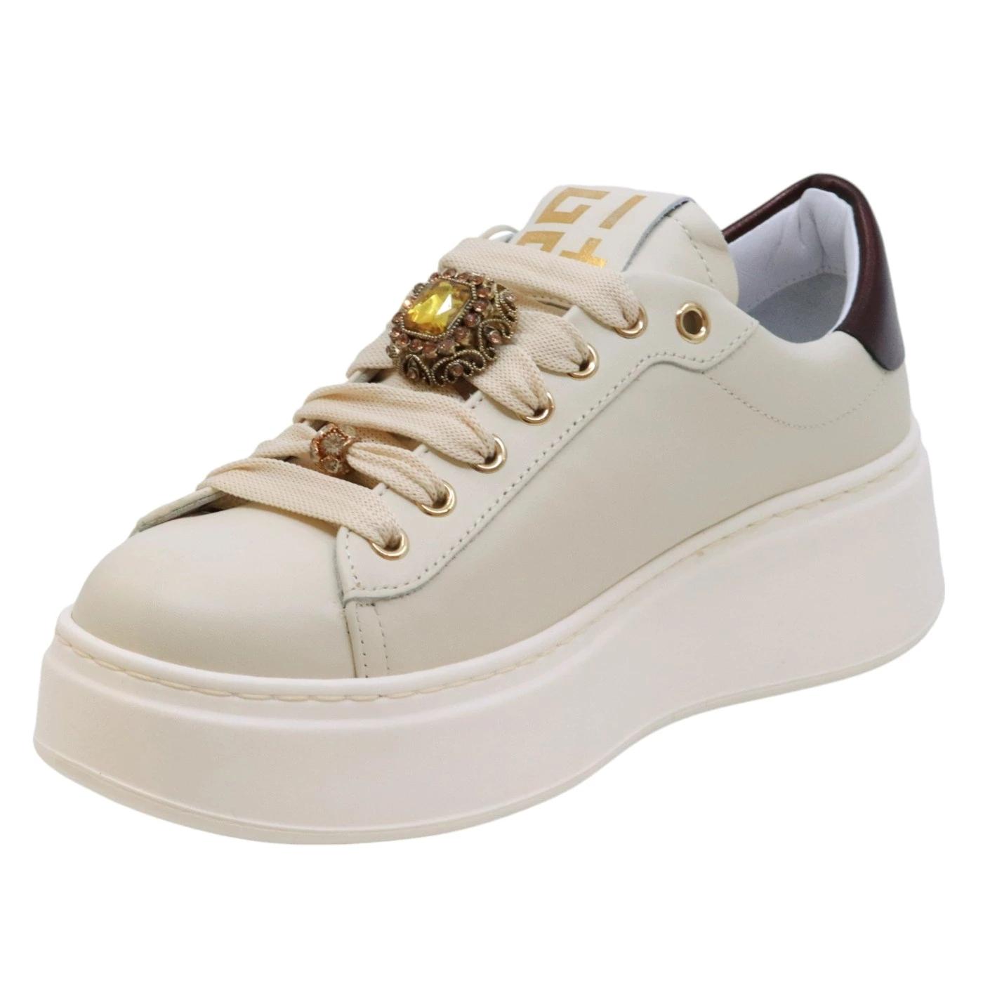 Sneaker donna Gio+ PIA250A in pelle latte 