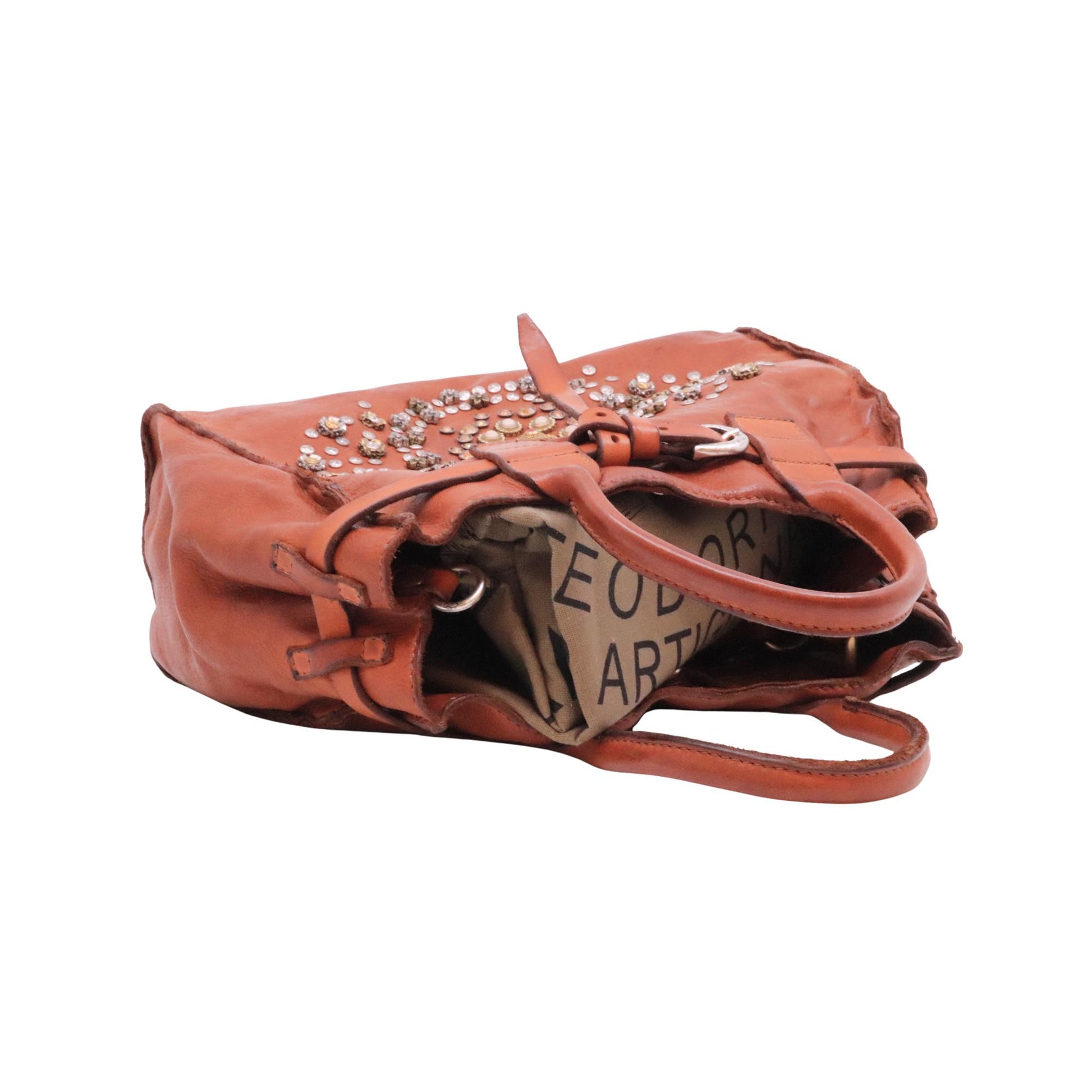 Campomaggi Bella di Notte Rossella C041010 borsa shopping donna in pelle cognac con borchie e strass Made in Italy 