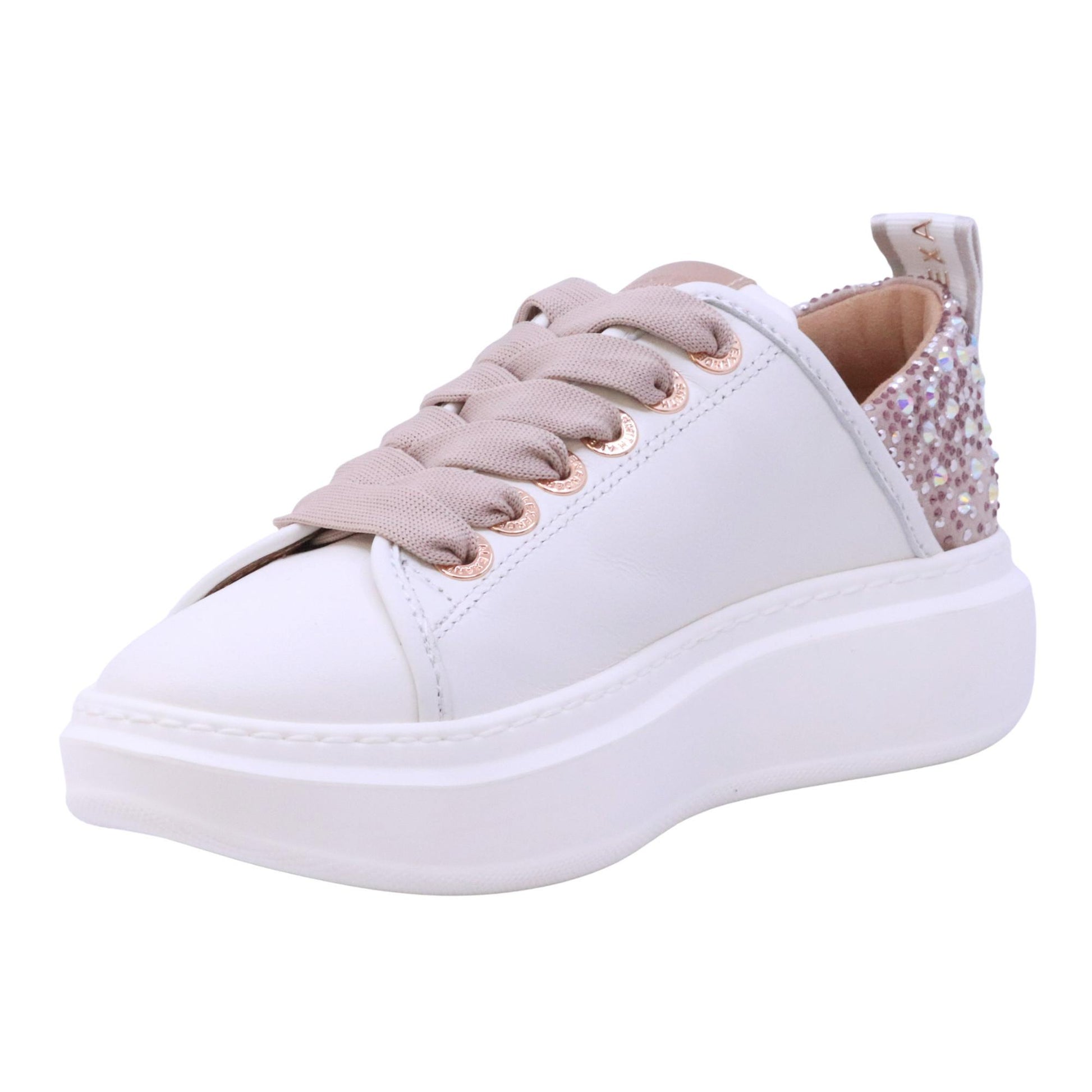 Alexander Smith Wembley 0506 sneaker donna pelle bianca tallone iridescente nude con strass 