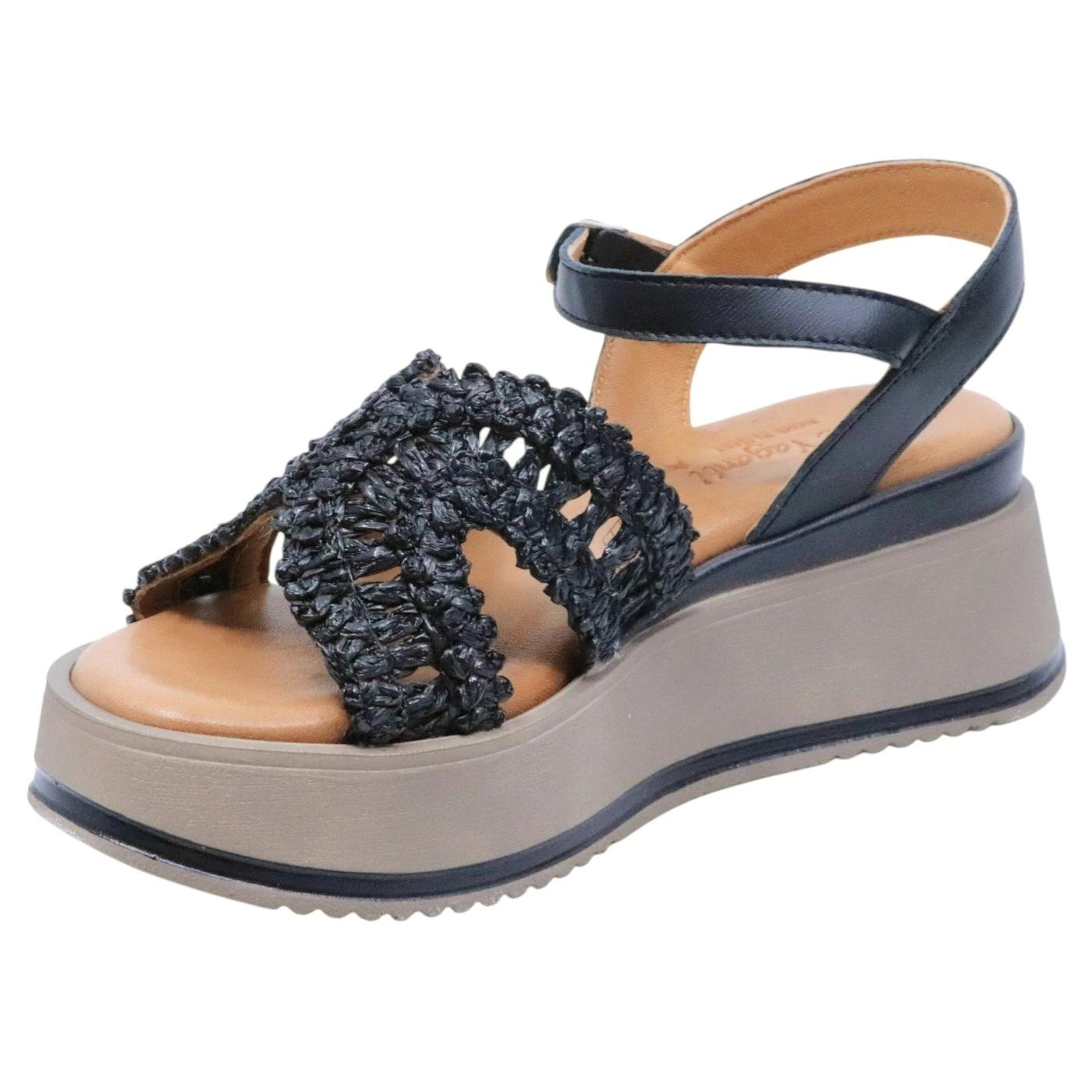 Sandalo con zeppa Mine Vaganti 3912 in pelle nera 