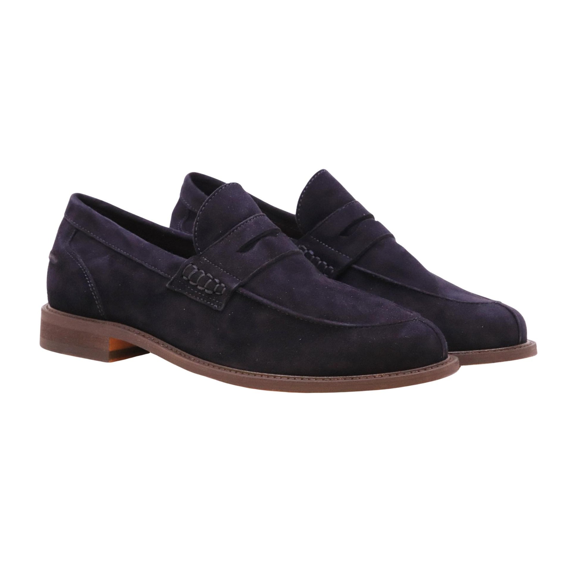 Antica Cuoieria 23115 Amalfi mocassino uomo in camoscio blu navy con suola in cuoio 