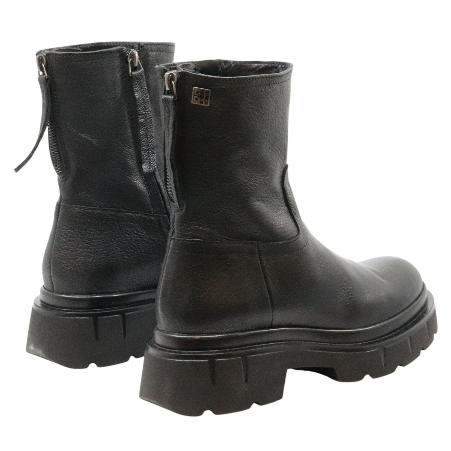 GIO+ CORA07B Combi stivaletto donna in pelle nera con fondo carro armato 