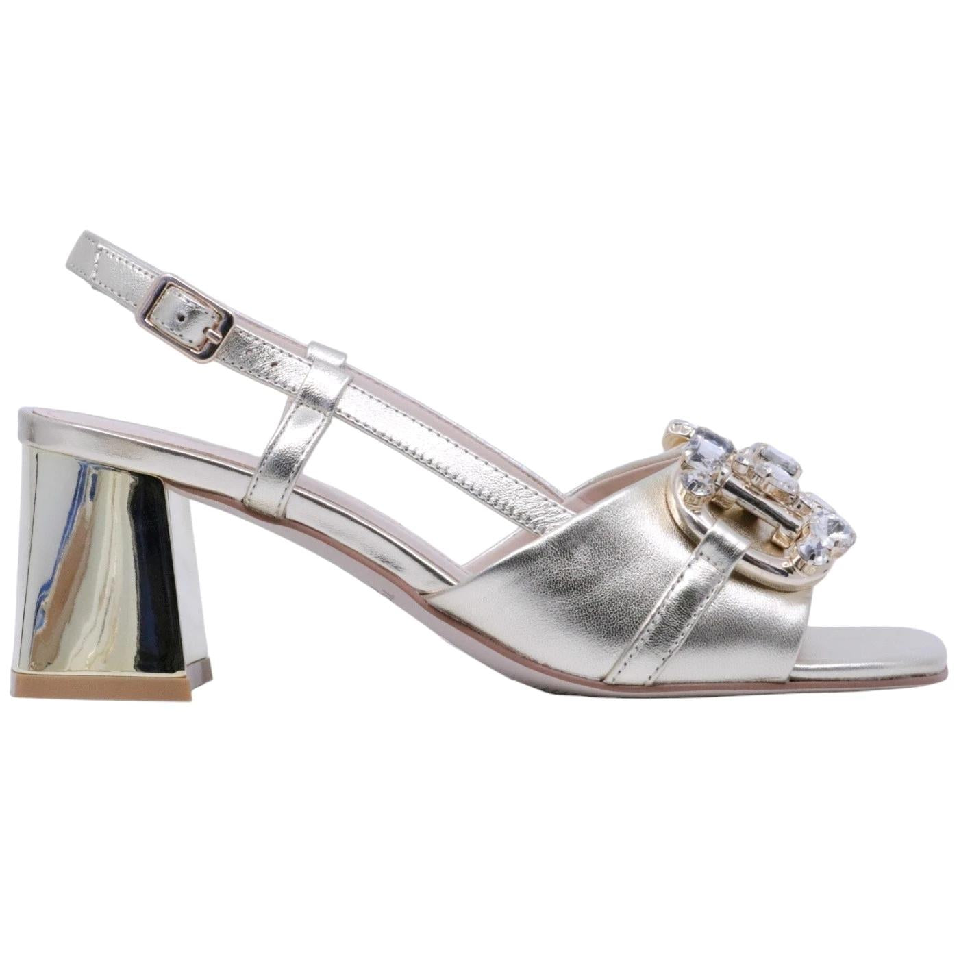 Sandalo con tacco Tosca Blu Ida in pelle laminata oro 