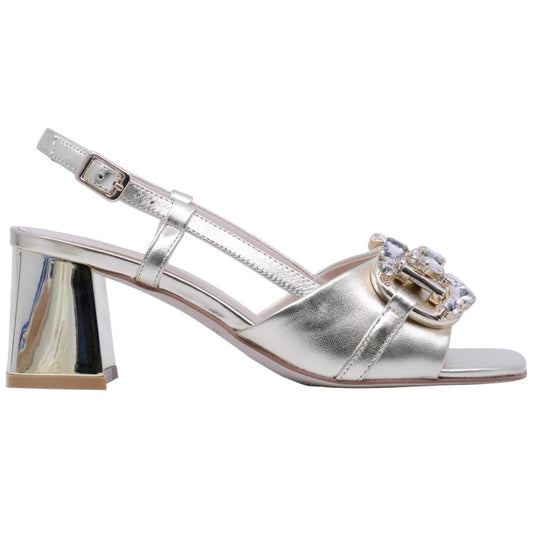 Sandalo con tacco Tosca Blu Ida in pelle laminata oro 