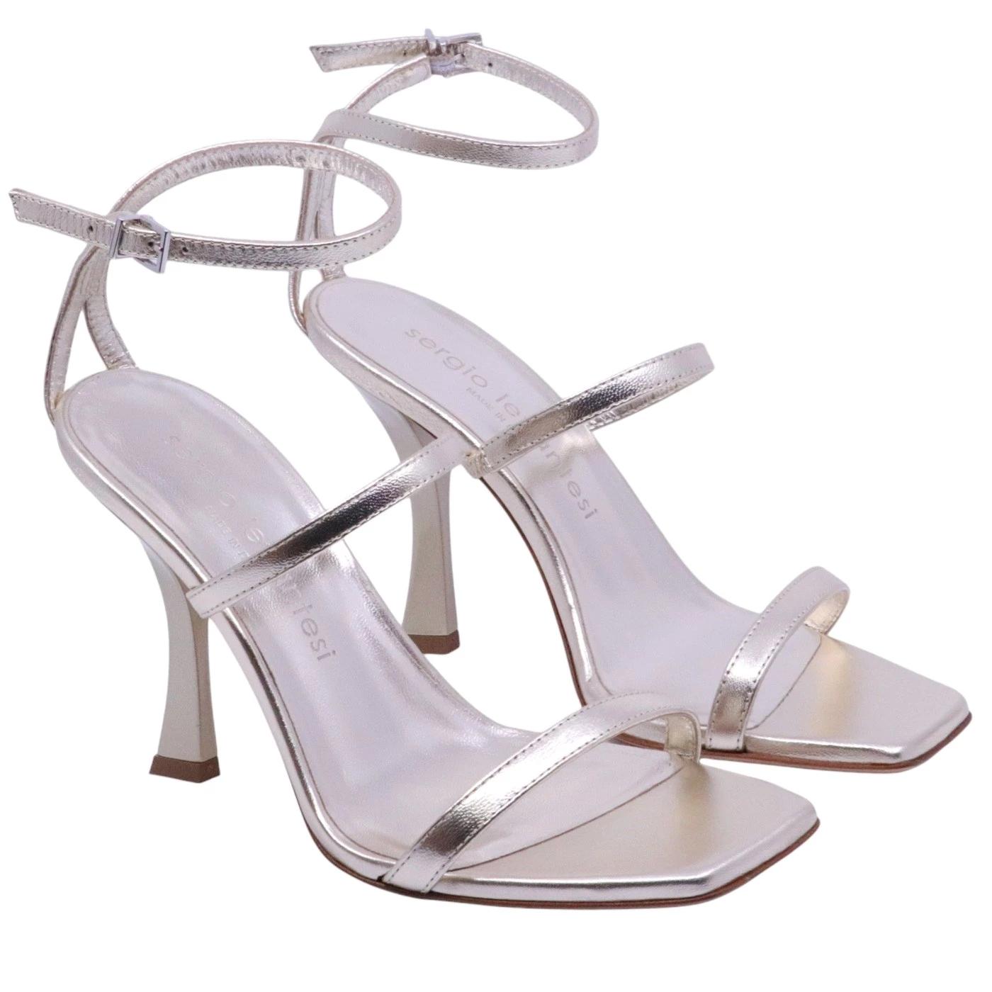 Sandalo con tacco Sergio Levantesi Telen4 laminata platino 